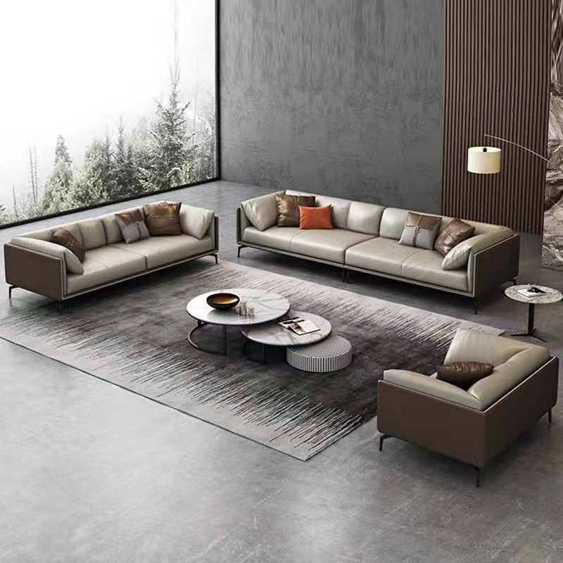 Standard Square Arm Loveseat Grey Loose Back Leather Bench Seating