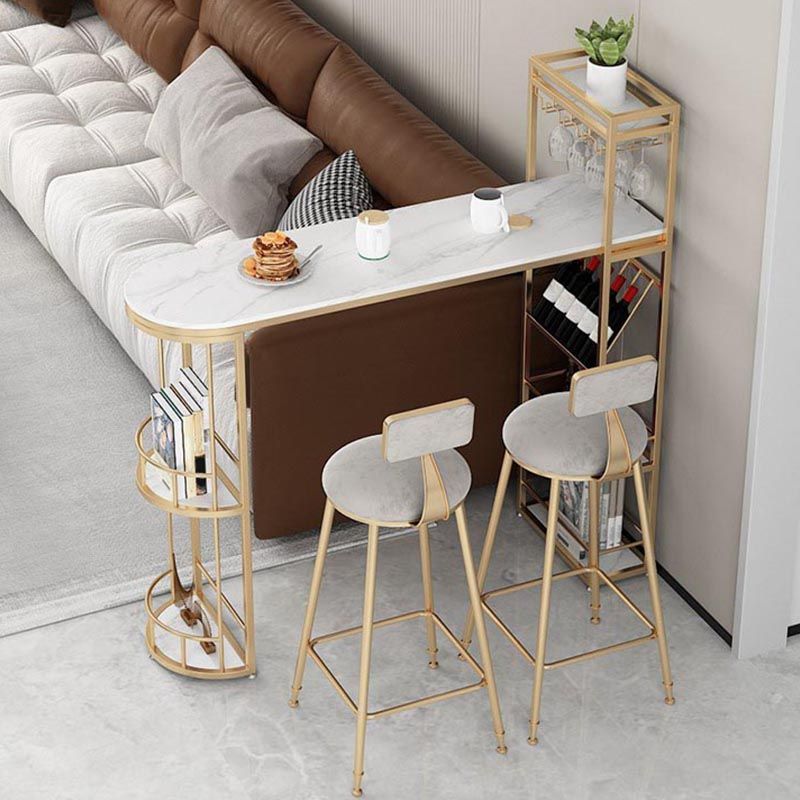 Modern Indoor Stone Cocktail Bar Table Wine Rack Double Pedestal Bistro Bar Table