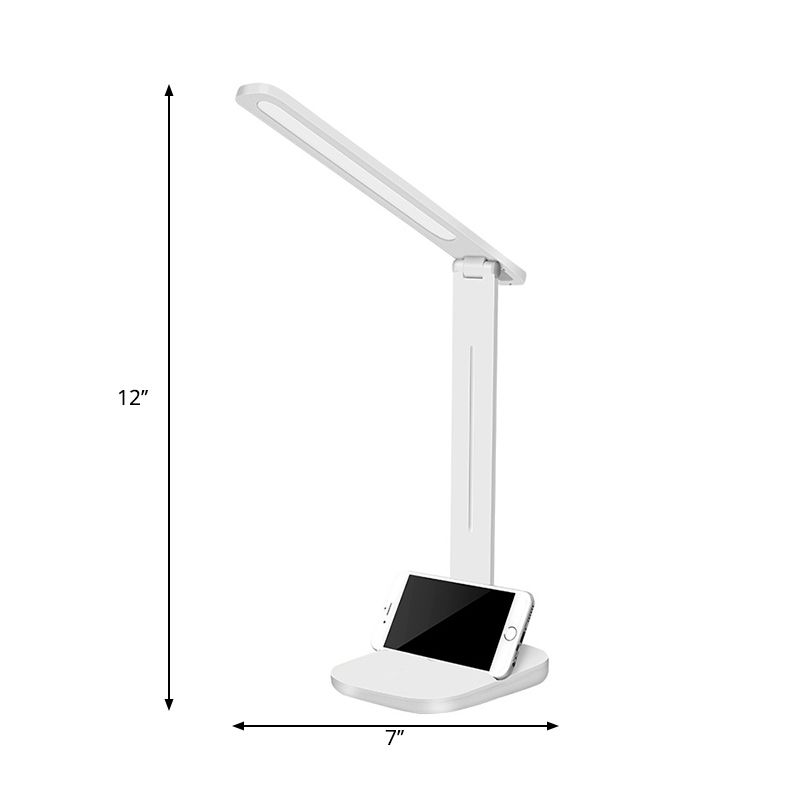 White Oblong Shade Adjustable Desk Lamp Modern Style Plastic Desk Light with Phone Holder