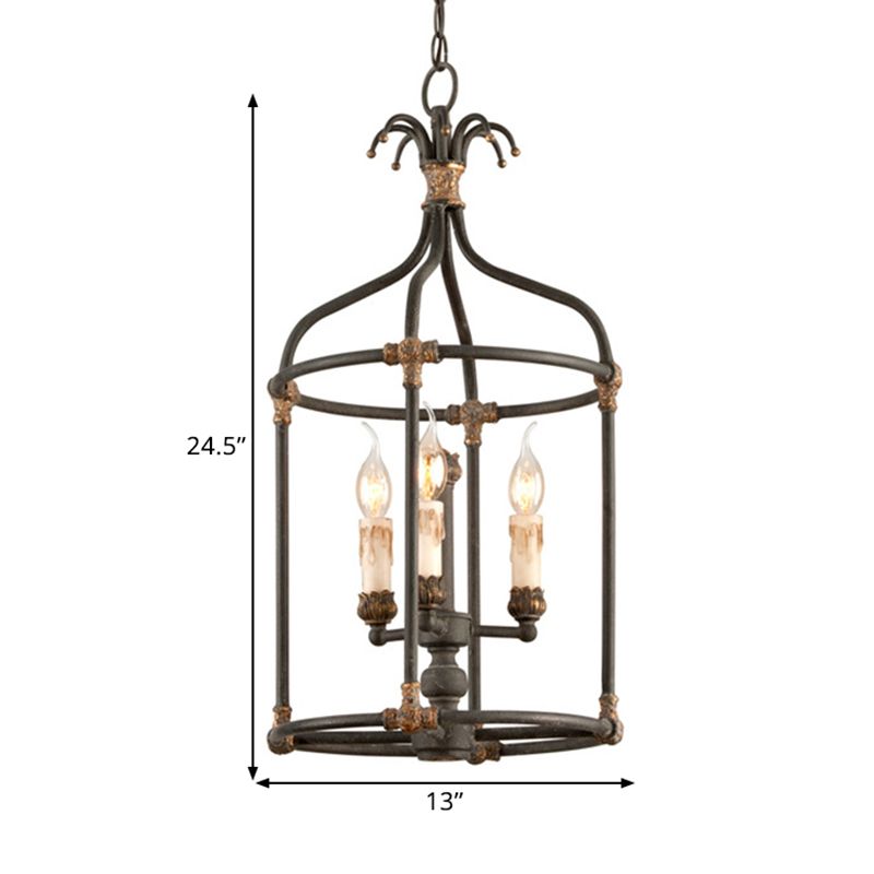 Birdcage Living Room Chandelier Lighting Rustic Metallic 3 Bulb Black and Gold Pendant lampe