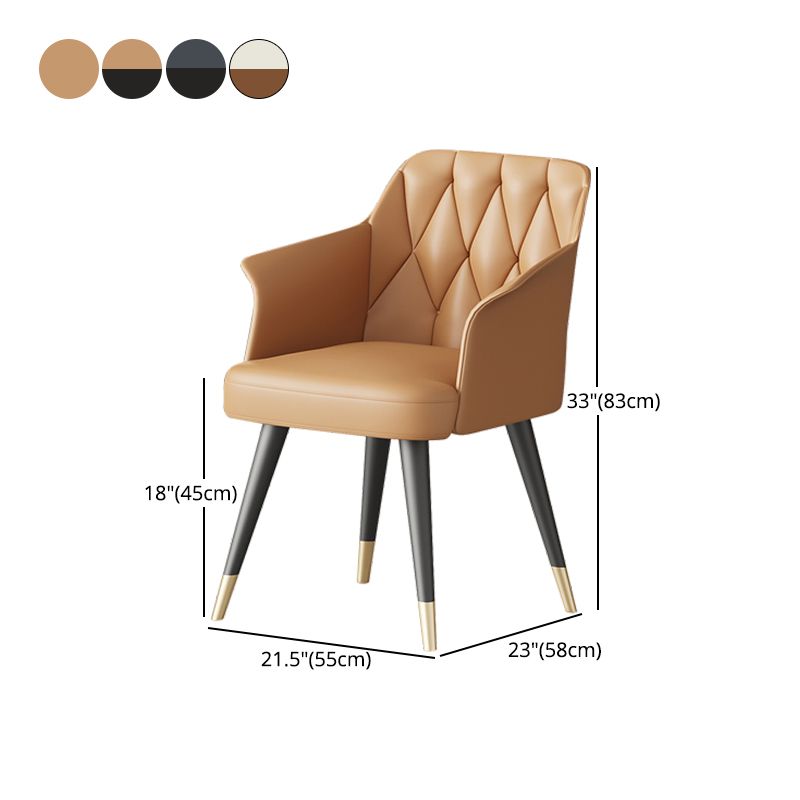 Glam Metal Arm Dining Chair Faux Leather Side Chair for Home Use