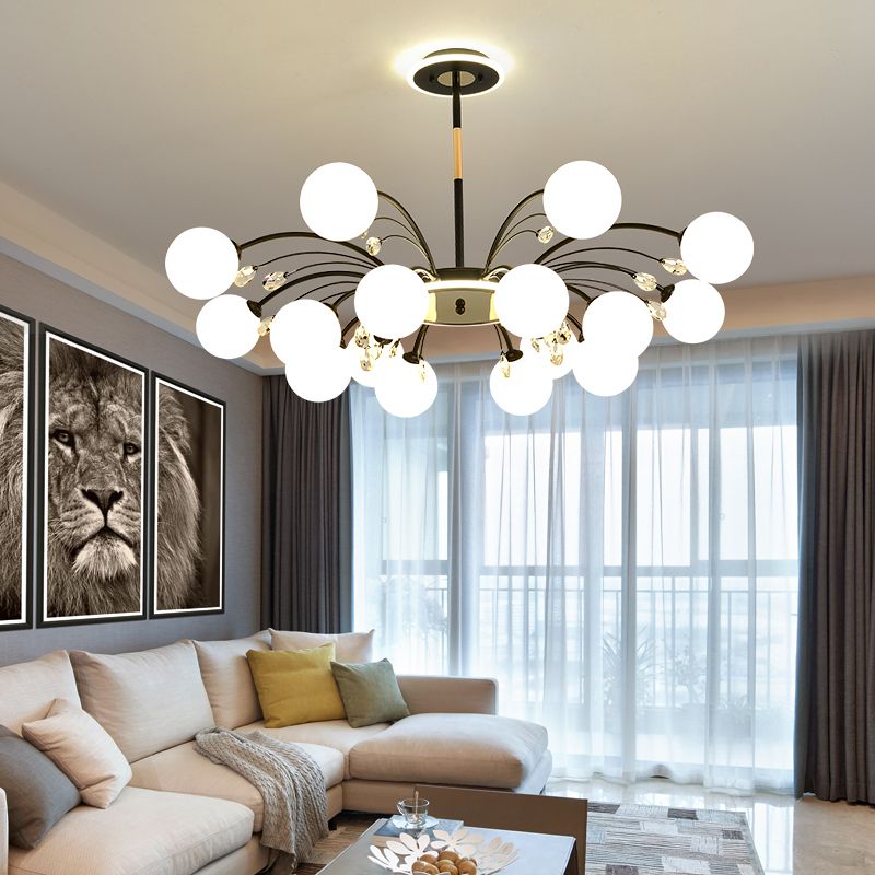 Glass Chandelier Multi Light Hanging Pendant Light Fixture with Crystal for Living Room