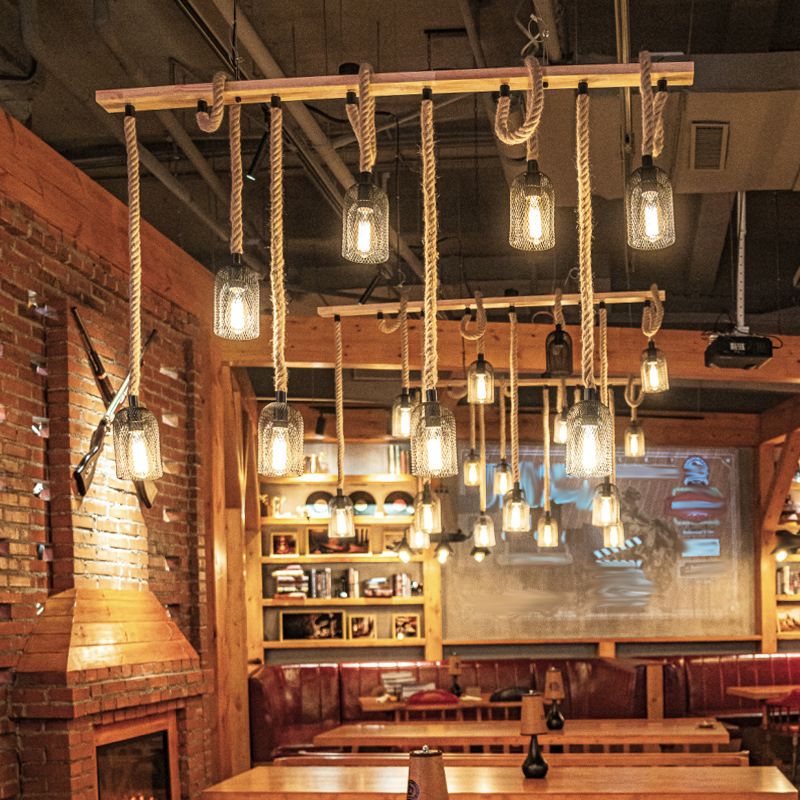 Industrial Island Light Fixtures Rope Multiple-Light Island Pendant Lights