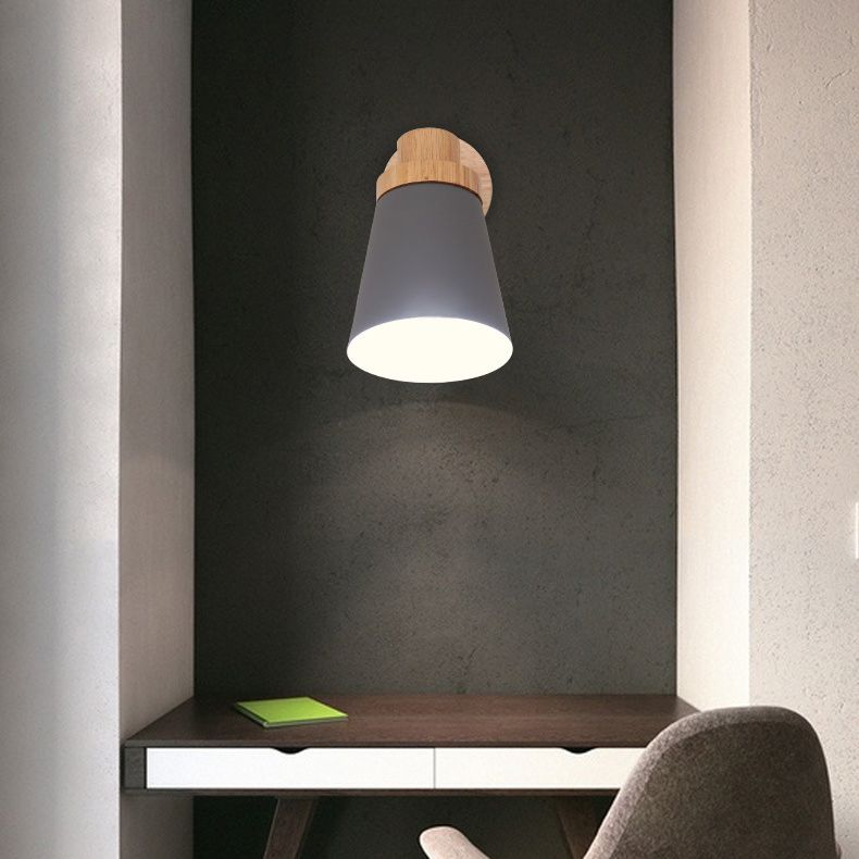 Nordic Macaroon Style Wall Lamp Angle Adjustable Simplicity Hallway Lighting Fixture with Solid Wood Base
