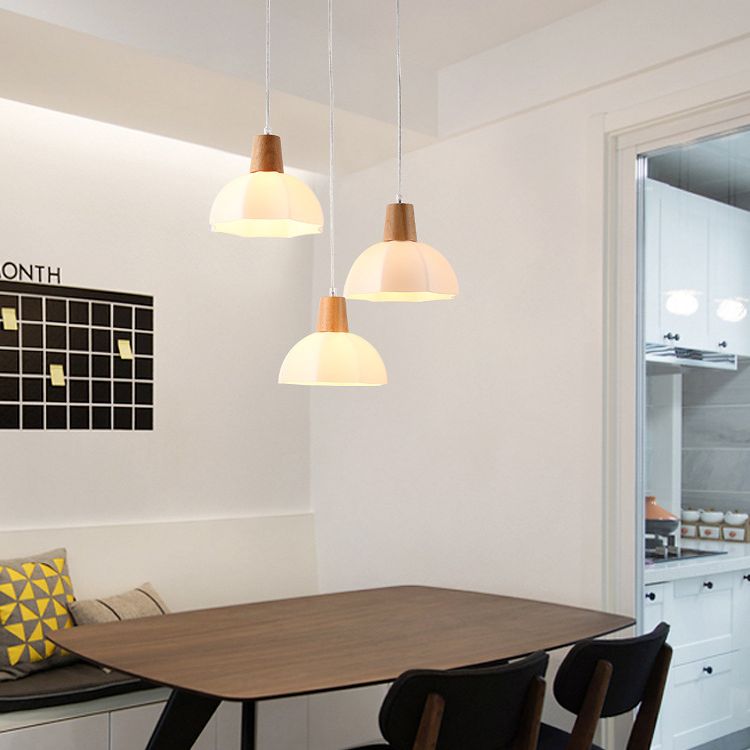 White Shaded Pendant Lighting Fixture Nordic Wooden Ceiling Pendant Light for Bedroom