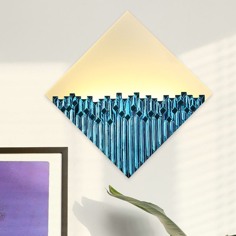 Asia LED Wall Mounted Light Fixture Acrylic Gold/Blue Harlequin Shaped Metallic Surface Wall Mural Lamp