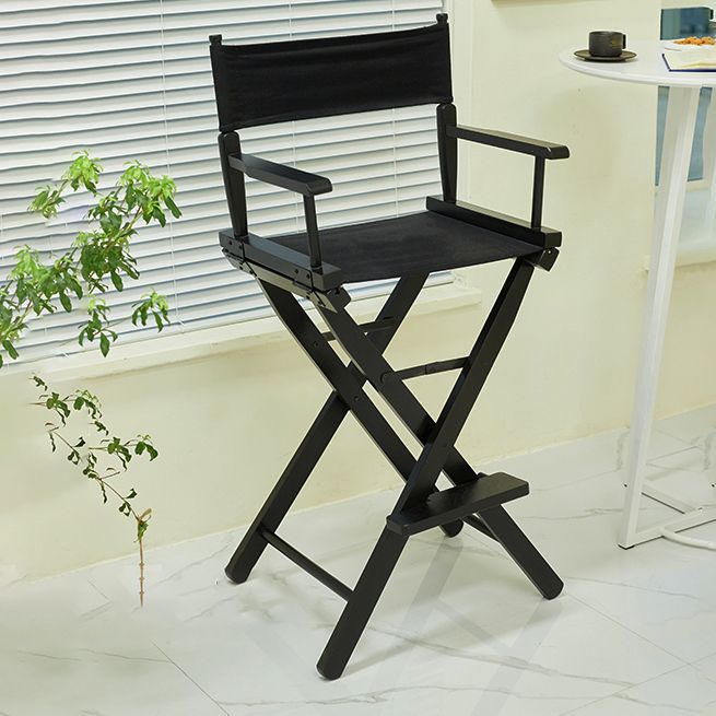 Industrial Backrest Arm Counter Stool Solid Wood Bar Stool with Canvas Cushion