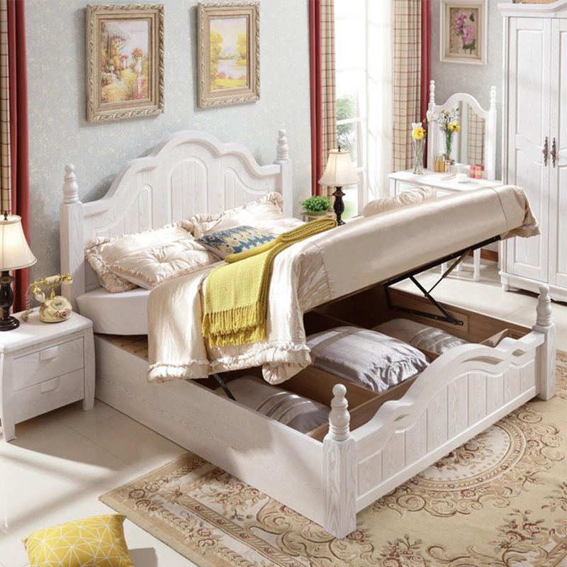 84.65 inch Wide Victorian Bed Frame Solid Wood Bed with Headboard