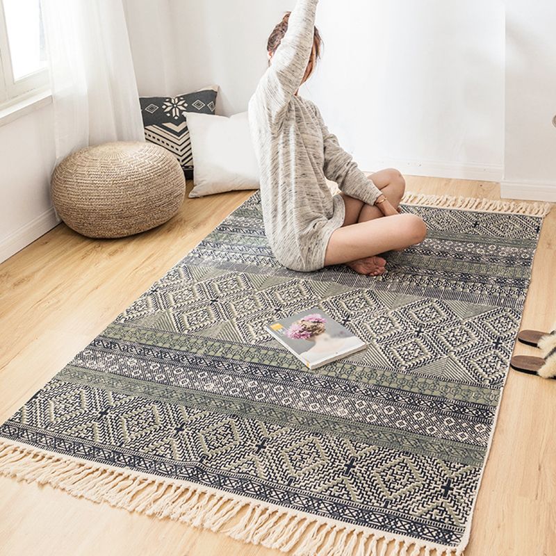 Multicolored Boho-Chic Rug Classic Cotton Blend Rug Washable Carpet with Fringe for Living Room