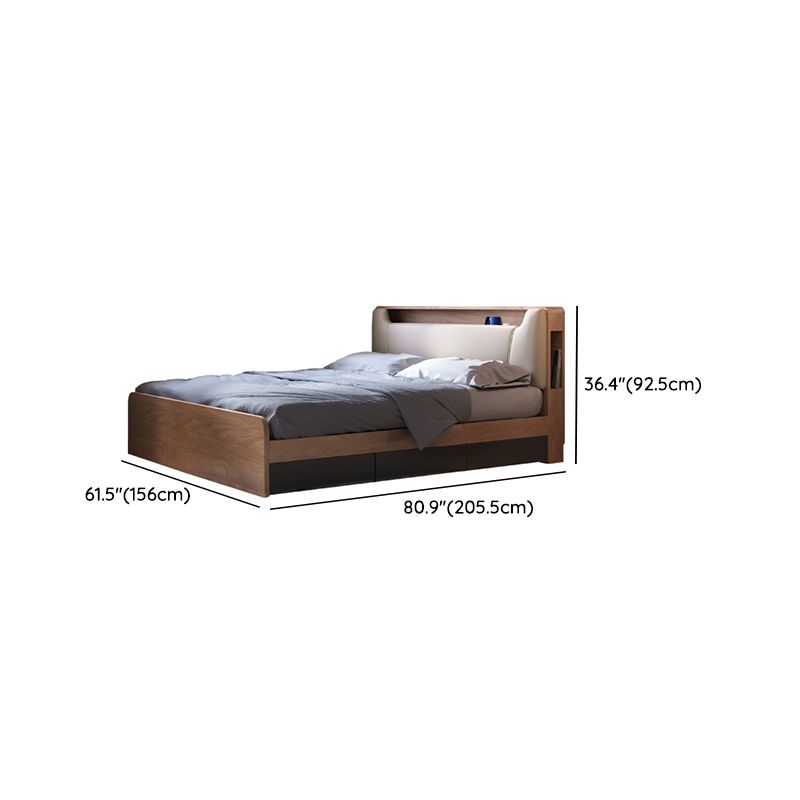 Contemporary Standard Bed Wood Upholstered Headboard Panel Bed