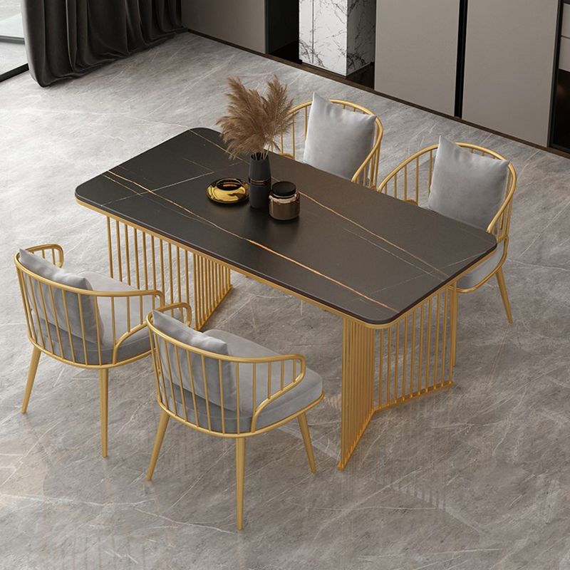 Rectangle Stone Dining table Gold Frame Traditional Luxury Double Pedestal Table