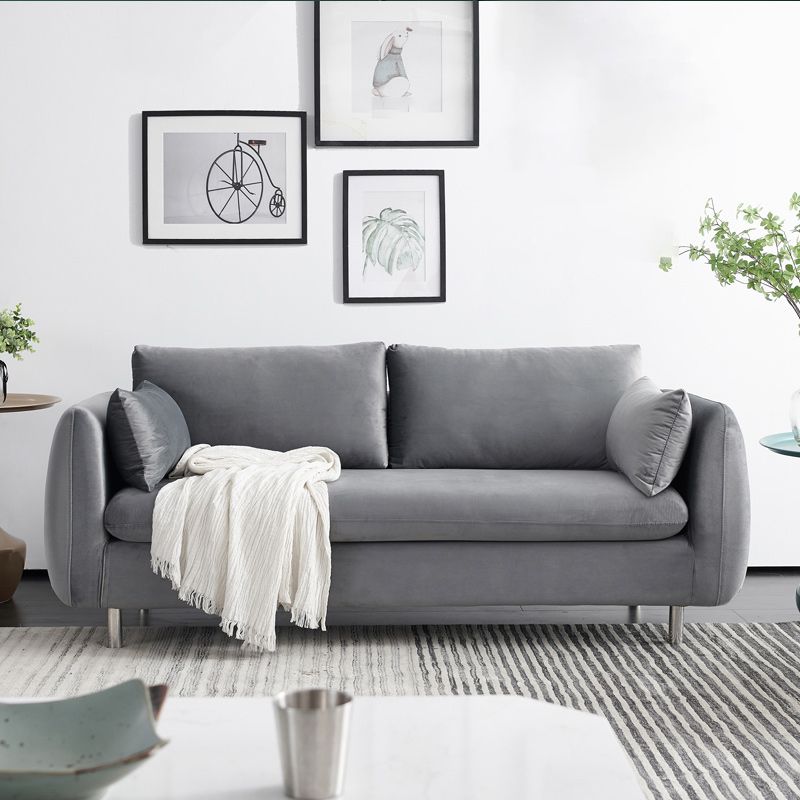 Contemporary Standard Sofa Square Arm Settee Couch with 2 Pillows