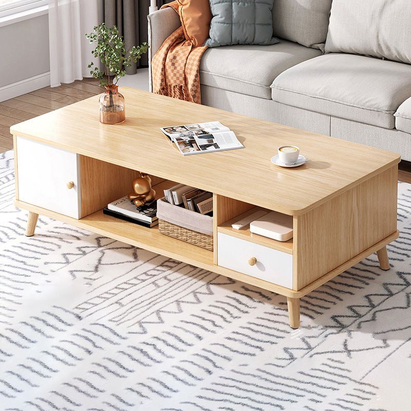 15.75"H Modern Rectangle Wooden 4 Legs Coffee Table with Storage