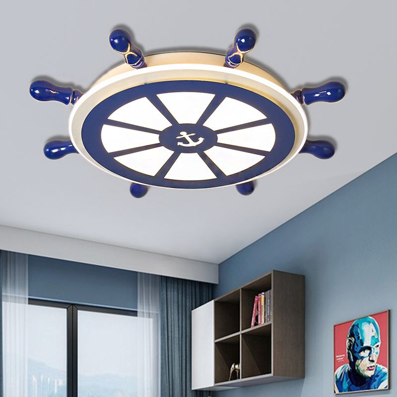Rudder LED Flush Mount Light Nautical Style Acrylic Ceiling Lamp in Blue for Dining Room