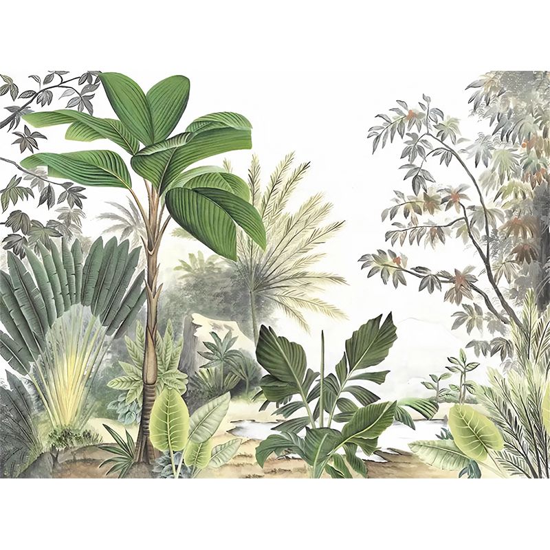 Whole Botanical Plant Wall Mural for Guest Room Decor Nordic Leaf Wall Art in Green, Water Resistant