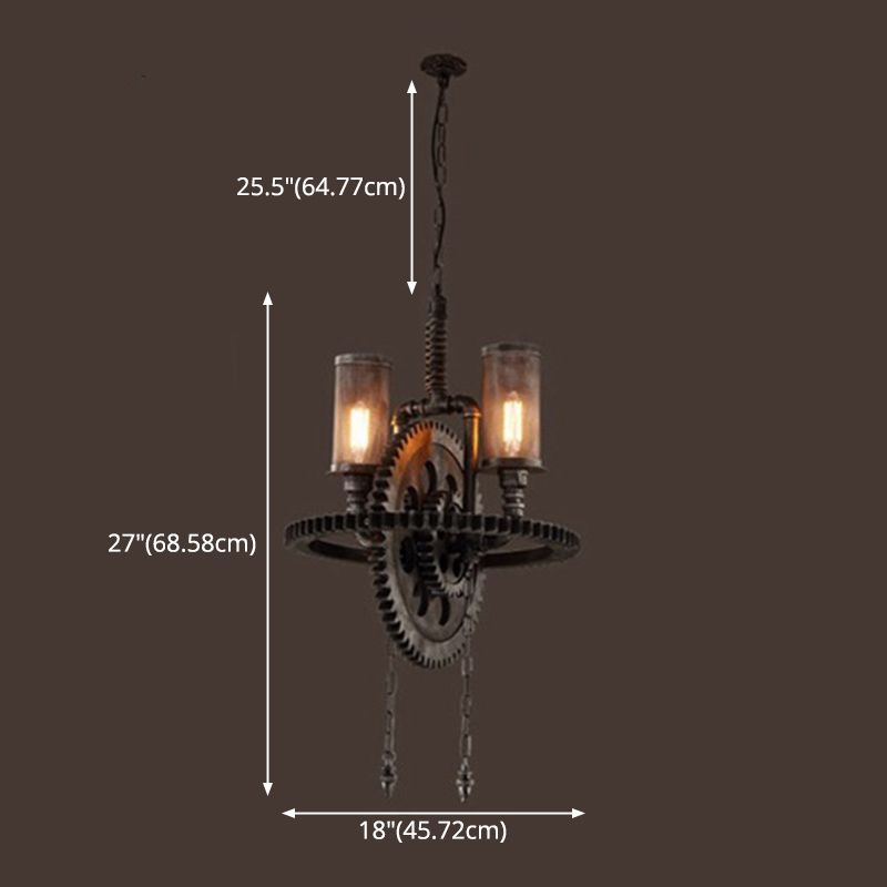 Industrial Vintage 2-Light Hanging Lamp Wrought Iron Inverted Pendant Light for Commercial Place