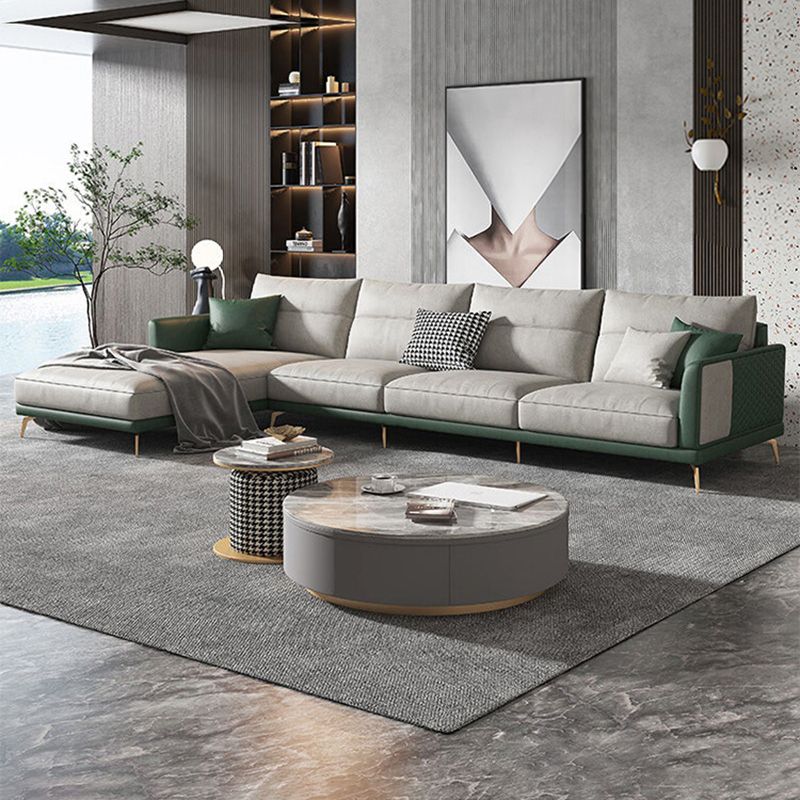 68" Wide Glam Sectional Sofa Leather L-Shape Cushion Back Sectionals