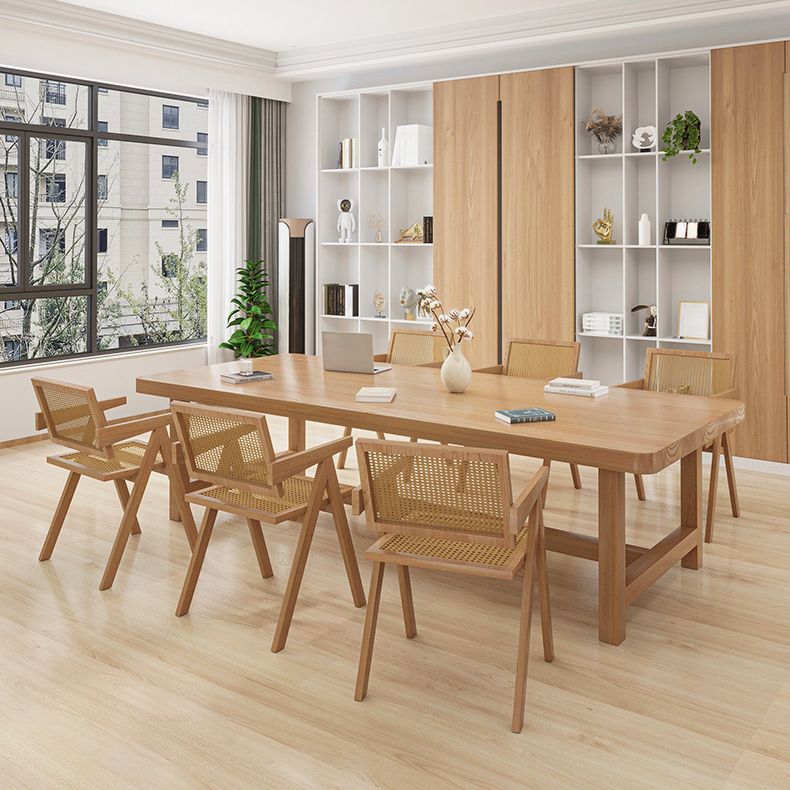 Rectangle Trestle Base Dining Table Modern Wood Table for Kitchen