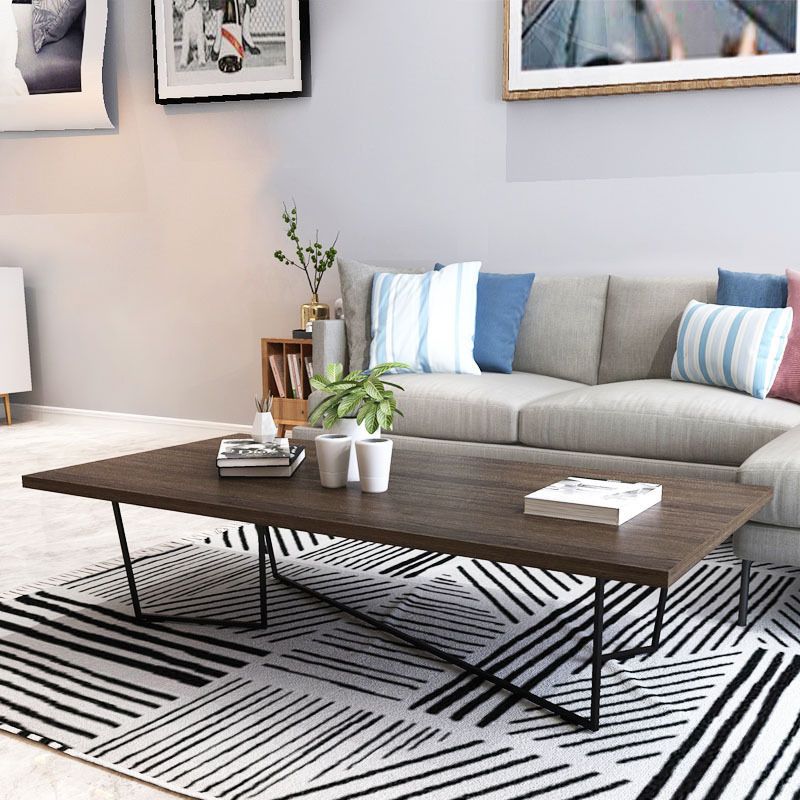 Solid Wood Coffee Table Abstract Coffee Cocktail Table in Brown