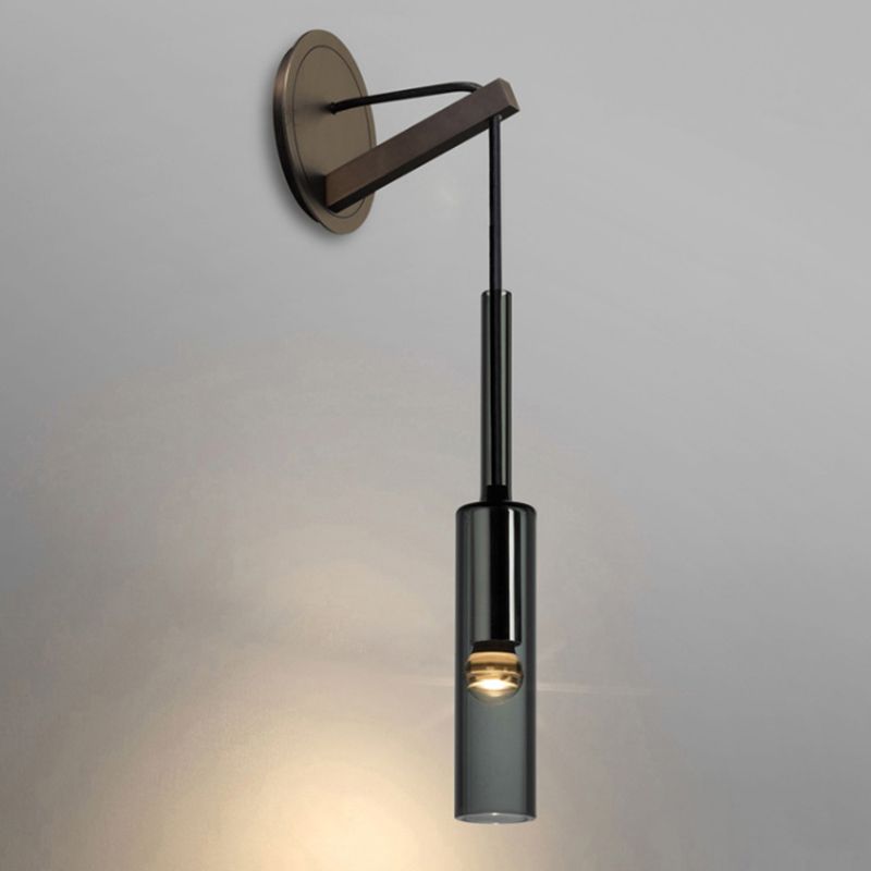 Half Cylinder Shade Crystal Wall Sconce Modern Style 1 Light Wall Mounted Light in Black