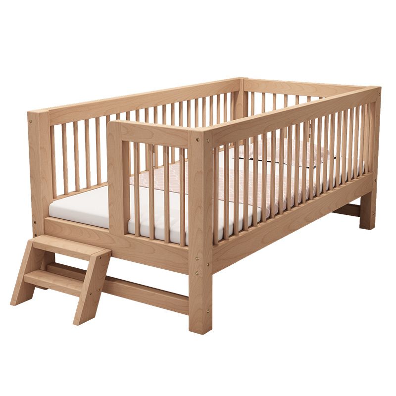 Solid Wood Nursery Bed Modern Beech Baby Crib with Guardrails