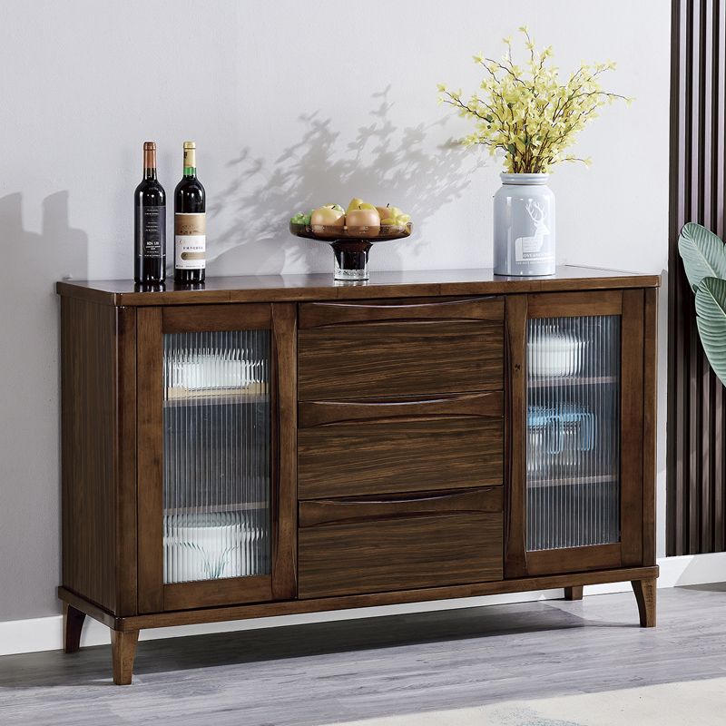 Modern Style Solid Wood Sideboard Cabinet with Doors and Drawers