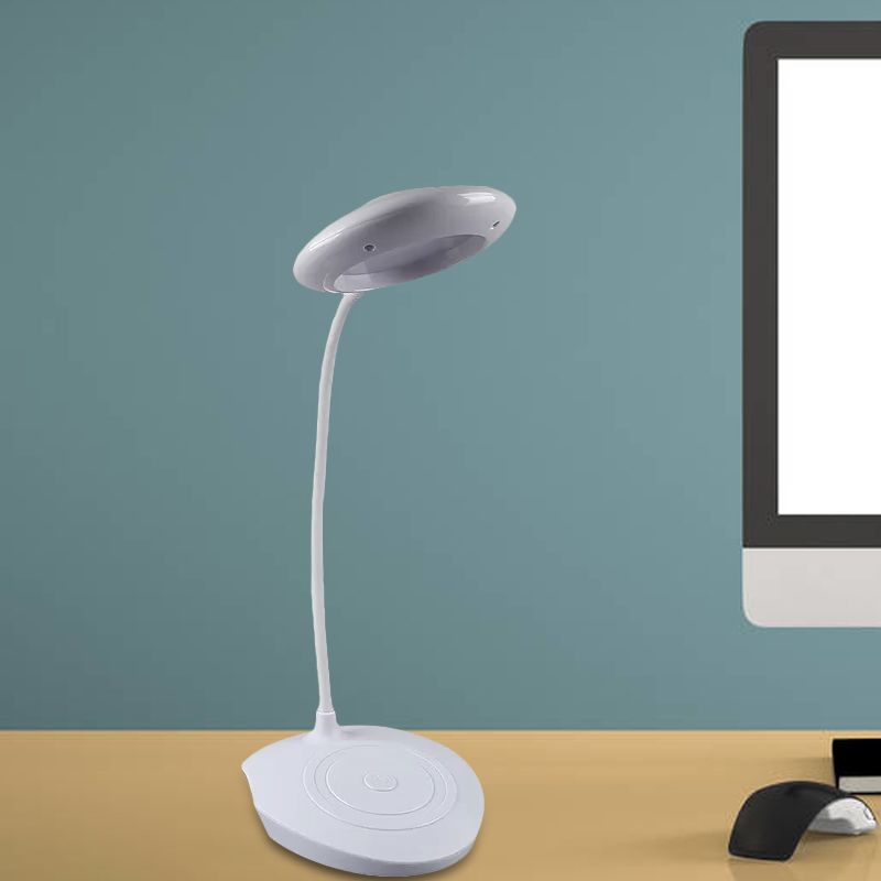 Plastic Circle Shade Standing Desk Lamp for Bedside Modern LED USB Charging Table Light in White