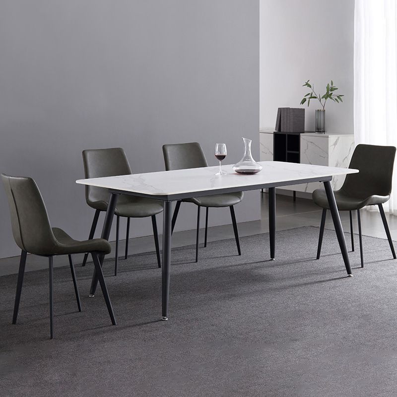 Modern Sintered Stone White Dining Set with Rectangle Table and Black Legs Kitchen Dining Set