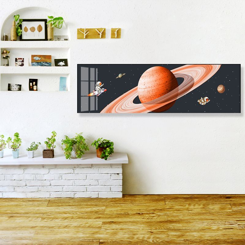 Pastel Color Planets Scene Painting Universe Children's Art Textured Canvas for Sitting Room