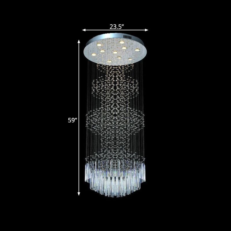 Modern Orbs and Rods Ceiling Lamp 10 Lights Crystal LED Multi Hanging Light Fixture in Silver