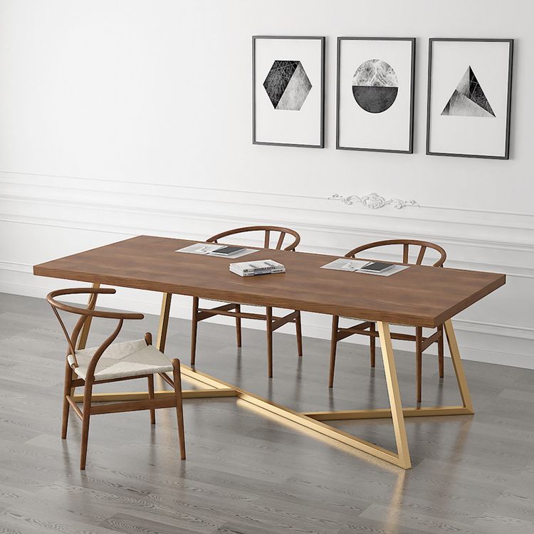Contemporary Writing Desk Rectangular Gold Solid Wood Office Desk