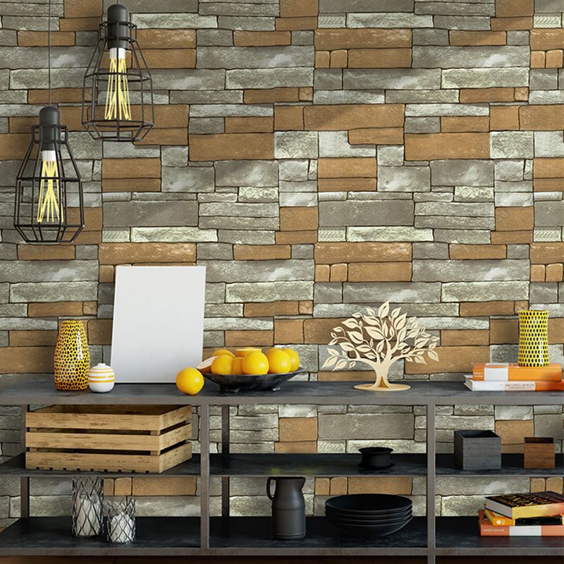 Yellow and Grey Brick Wallpaper Roll Peel and Paste Country Dining Room Wall Art