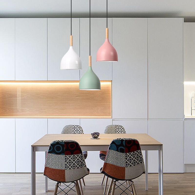 Bowl Shape Hanging Lighting Modern Macaron Style Metal 1 Light Pendant Lamp