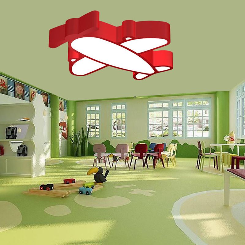 Cartoon Integrated LED Ceiling Lamp Red/Pink/Blue Plane Flush Mounted Light with Acrylic Shade