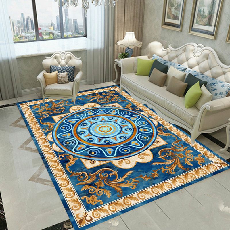 Multicolored Living Room Rug Nordic Flower Pattern Indoor Rug Synthetics Non-Slip Backing Easy Care Area Carpet