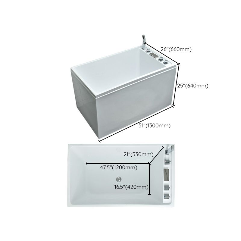 Freestanding Acrylic Rectangular Bath Soaking Center White Bathtub
