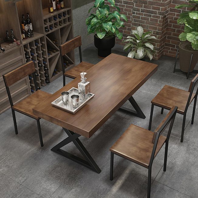 Industrial Solid Wood Dining Table Brown Rectangle Table with Sled Base for Dinning Room