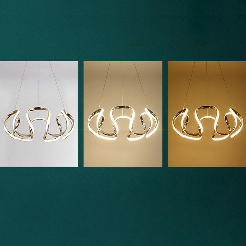 Minimalistic Curve Chandelier Pendant Light Metal Bedroom LED Hanging Lamp in Gold