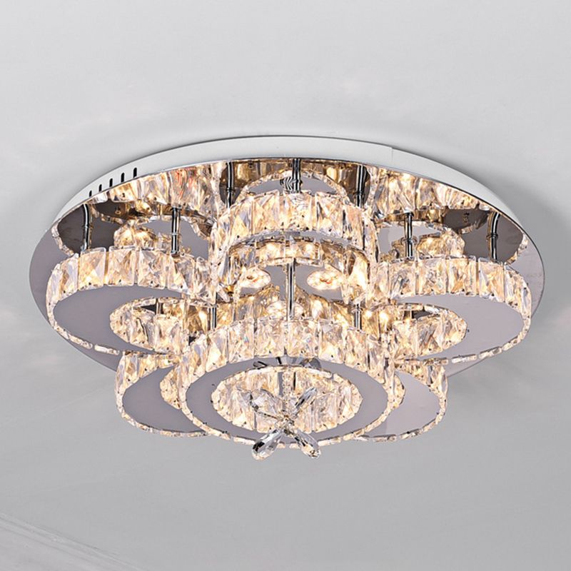 Plafonnier LED encastré de style moderne en cristal de type floral, éclairage encastré en chrome pour le salon, 23,5"/31,5" de large