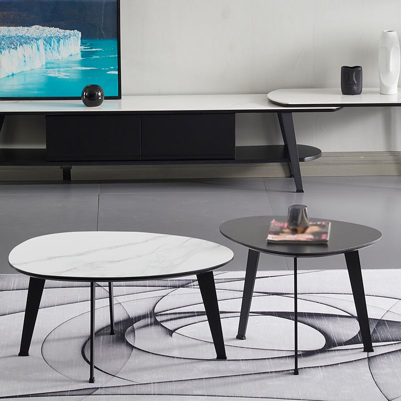 Contemporary White/Grey Free Shape Coffee Table with Metal Base