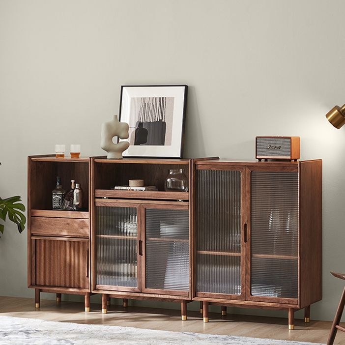 Storage Solid Wood Glass Door Cabinet Mid Century Chest in Walnut