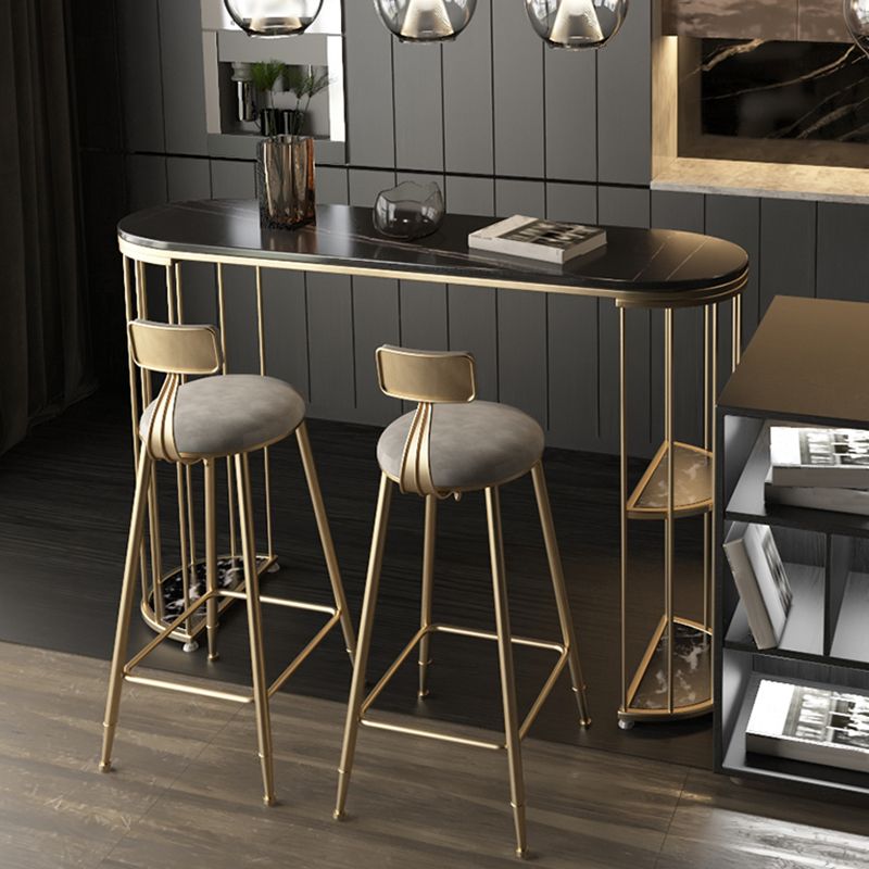 Contemporary Counter Height Dining Table Marble Oval Storage Bistro Table (only table)