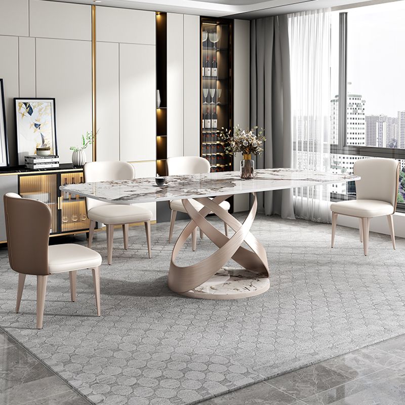 Metal Traditional Luxury Rectangle Dining Table Sintered Stone Table with Pedestal Base