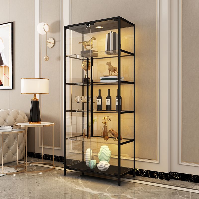 Contemporary Metal Curio Cabinet Glass Doors Hutch Cabinet with Doors for Dining Room