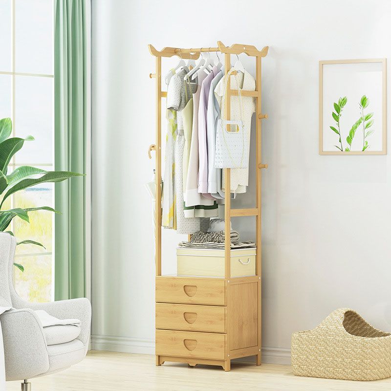 Free Standing Coat Rack Scandinavian Style Wooden Hall Stand with Drawer