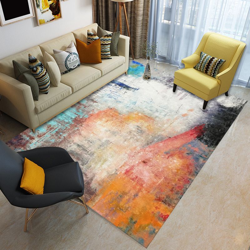 Glam Living Room Rug Multi Colored Abstract Pattern Carpet Synthetics Machine Washable Non-Slip Rug