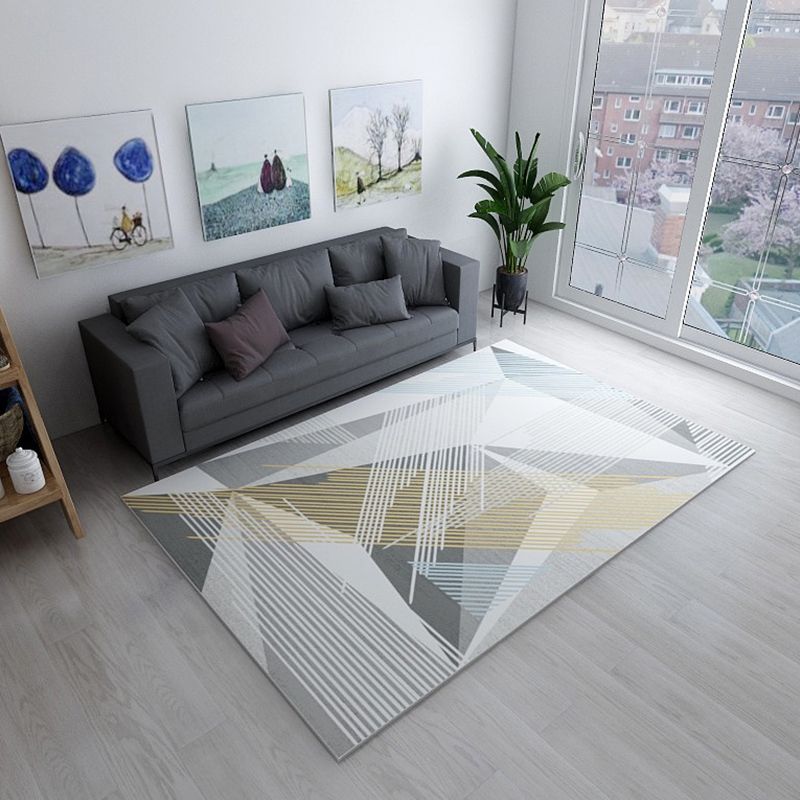 Simplicity Living Room Rug Multi-Color Geometrical Area Carpet Polyester Pet Friendly Anti-Slip Machine Washable Rug