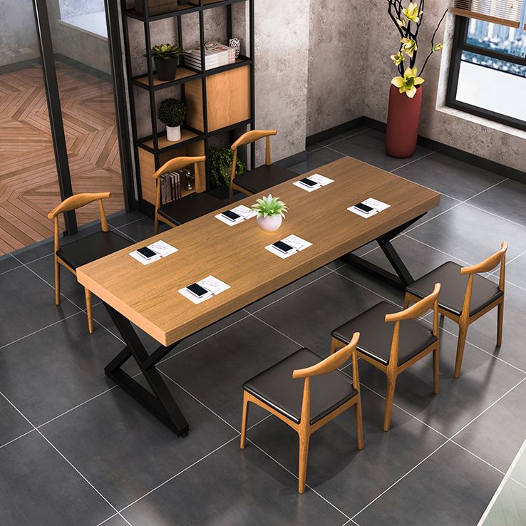 Industrial Double Pedestal Dining Table Set 1/2/7 Pieces Solid Wood Dinette Set