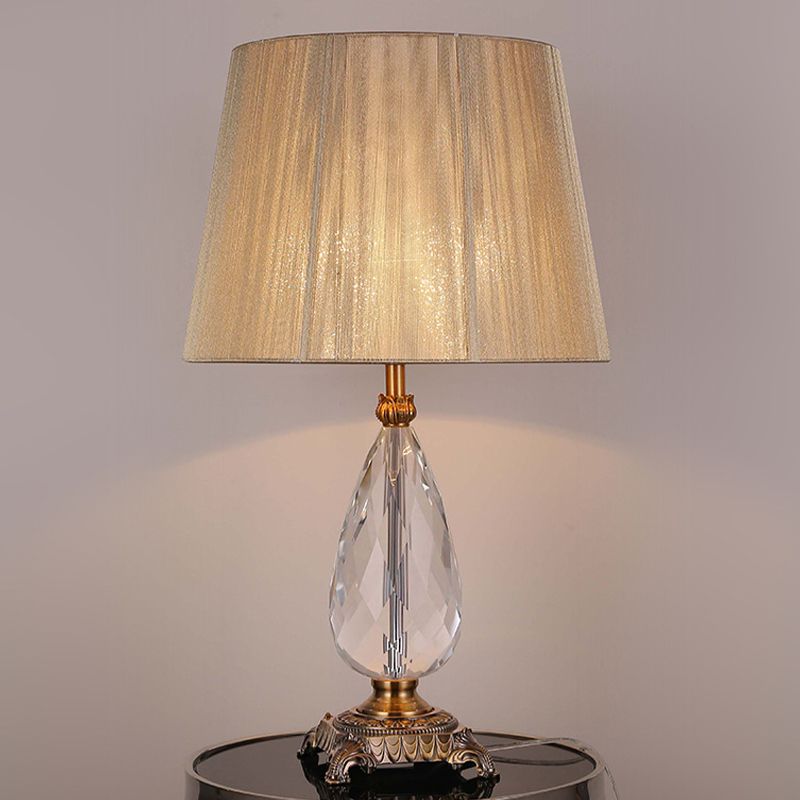 Lámpara de escritorio pequeña, contemporánea, con 1 bombilla, color beige, con pantalla de tela