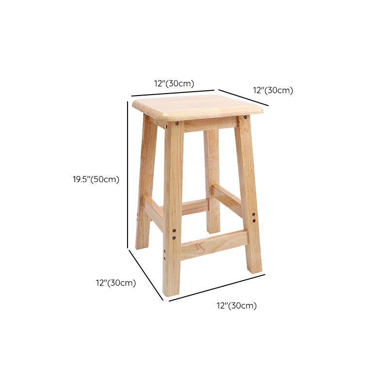 Industrial Wooden Counter Chair Square Backless Solid Wood Round High Chair with 4 Legs